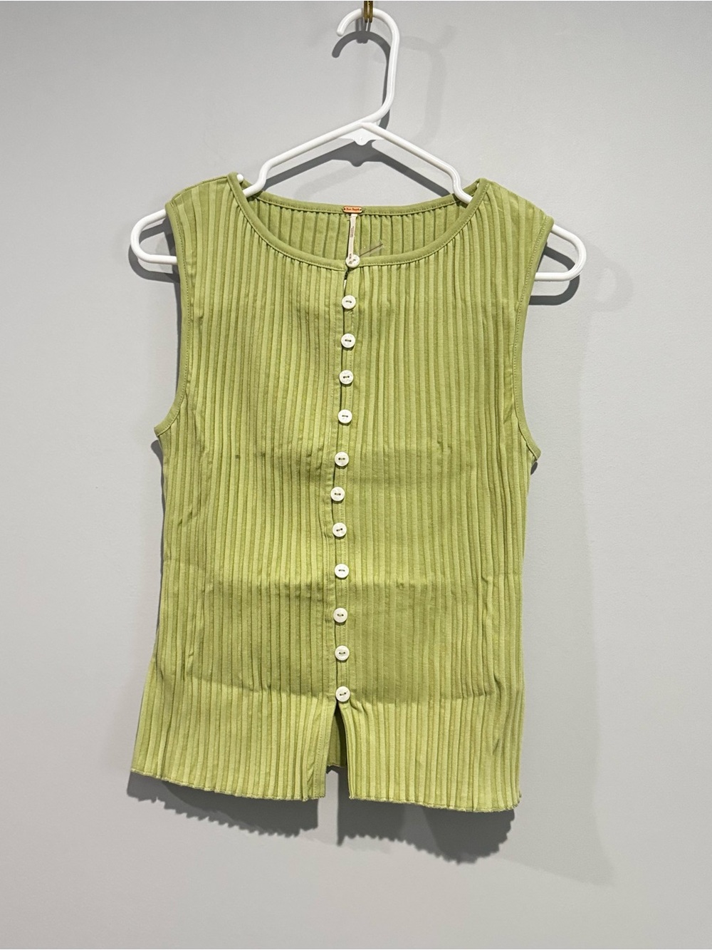 NWT Free People Sleeveless Ribbed Button-Front Top - Green